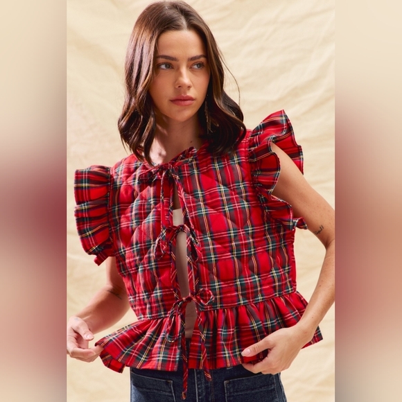 Plaid Ruffled Quilt Vest Top - Picture 6 of 9